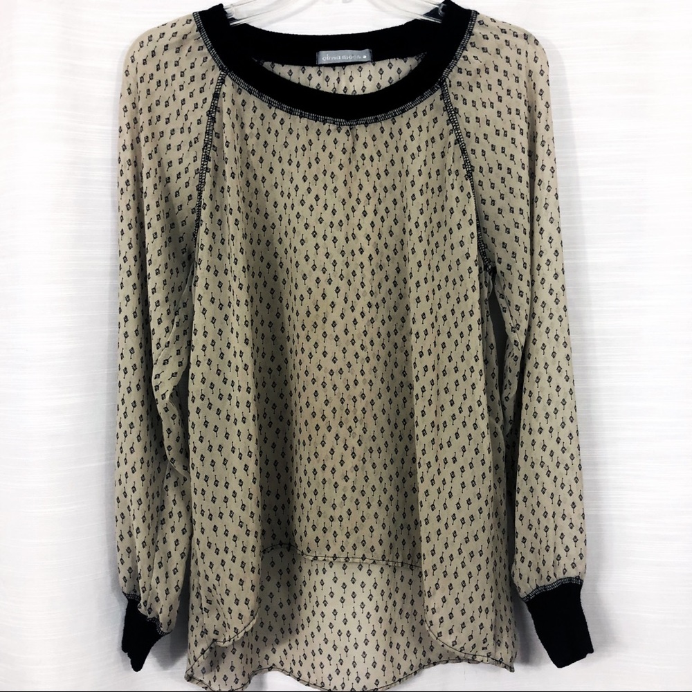 OLIVIA MOON beige chiffon long sleeve top | size S
